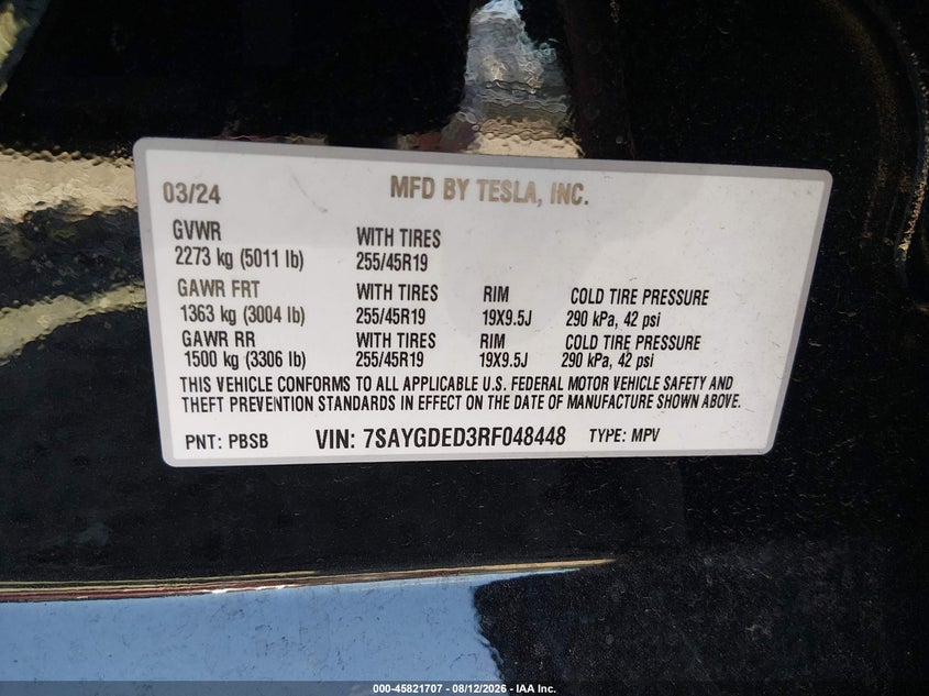 2024 Tesla Model Y(VIN: 7SAYGDED3RF048448