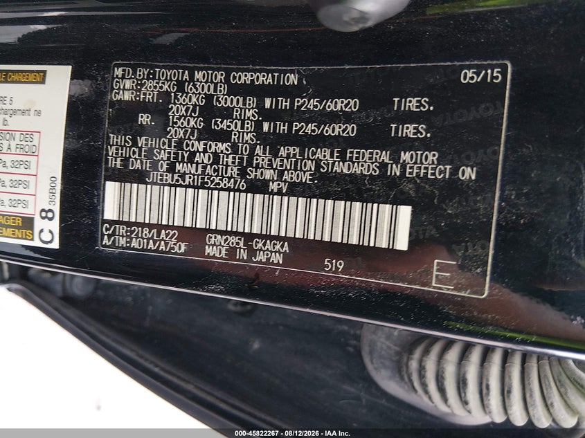 2015 TOYOTA 4RUNNER SPORT UTILITY VEHICLE 4.0L V-6 DOHC, VVT, 270HP