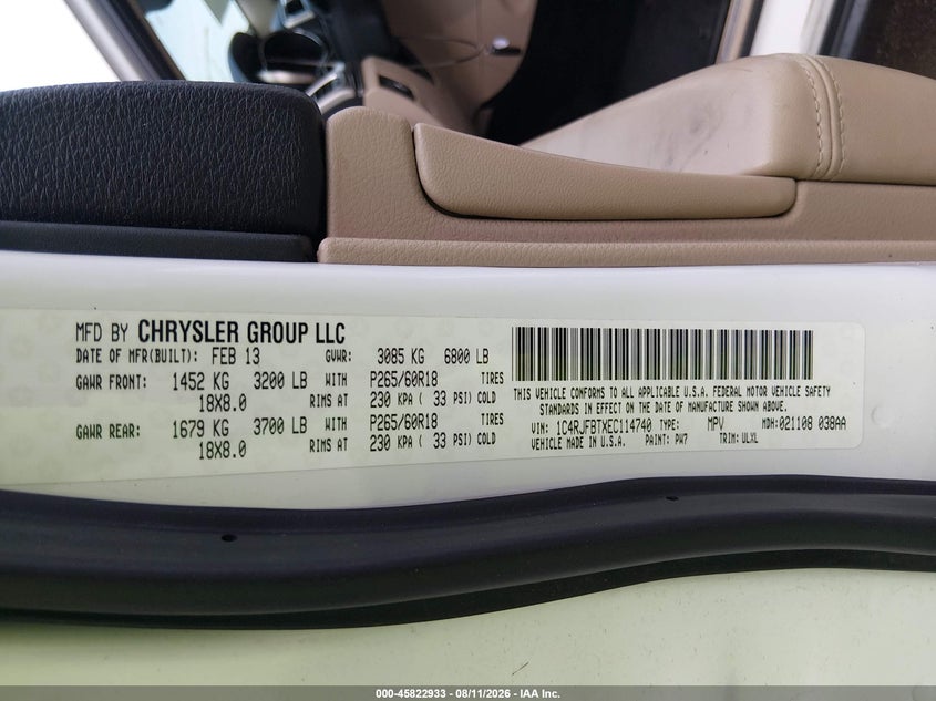 2014 JEEP GRAND CHEROKEE SPORT UTILITY VEHICLE 5.7L V-8 VVT, 360HP