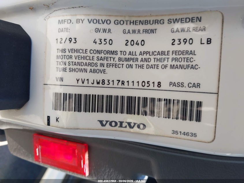 1994 VOLVO 940 WAGON 2.3L I4 FI SOHC F