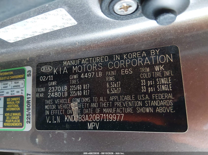 2011 KIA SPORTAGE SPORT UTILITY VEHICLE 2.4L I-4 DOHC, VVT, 176HP