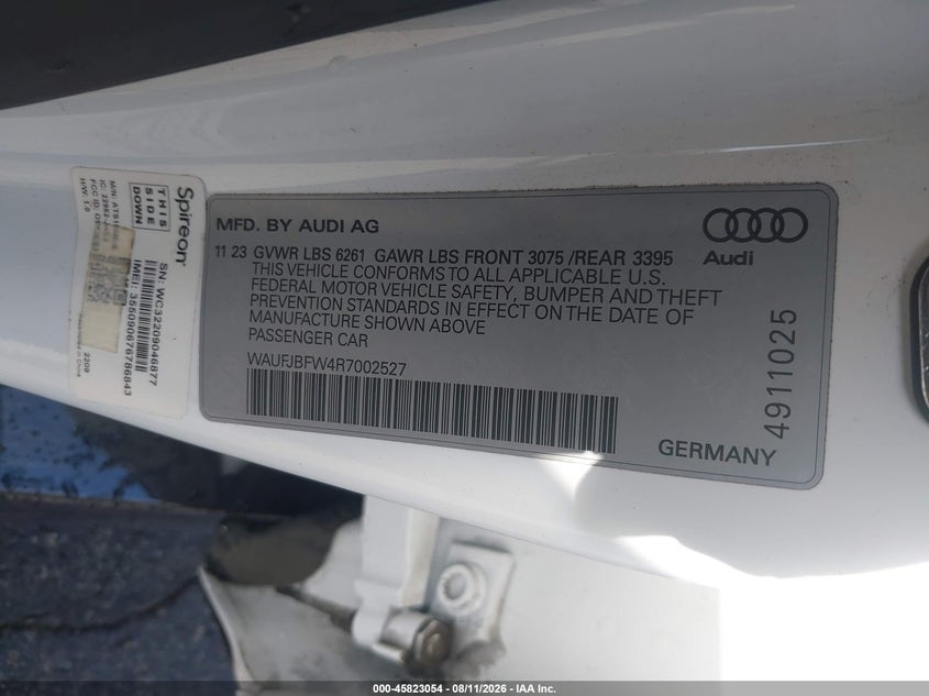 AUDI E-TRON GT 2024 VIN WAUFJBFW4R7002527