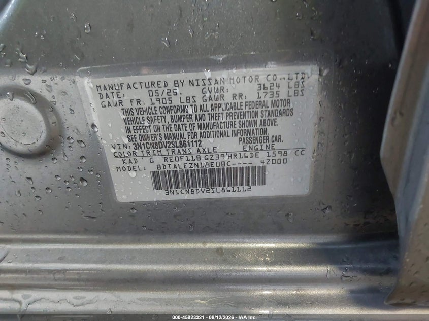 NISSAN VERSA 2025 VIN 3N1CN8DV2SL861112