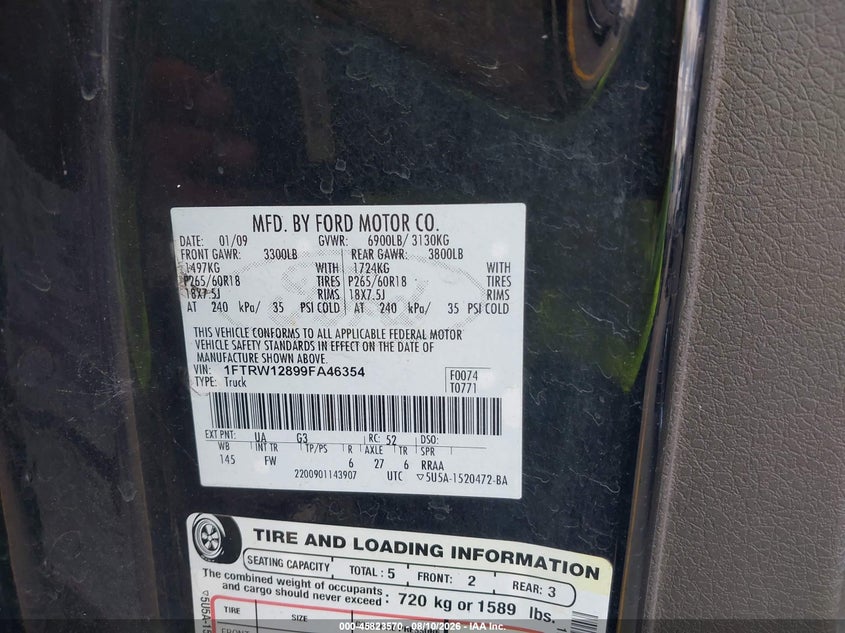 2009 FORD F-150 PICKUP 4.6L V-8 292HP