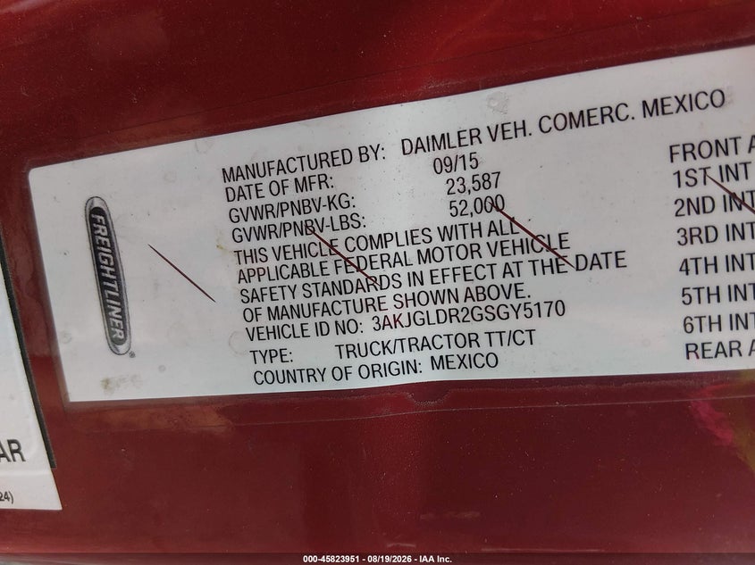 2016 FREIGHTLINER CASCADIA 125 auction photo 8