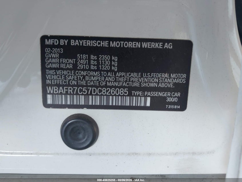 2013 BMW 5ER SEDAN 3.0L I-6 DI, DOHC, VVT, TURBO, 300HP