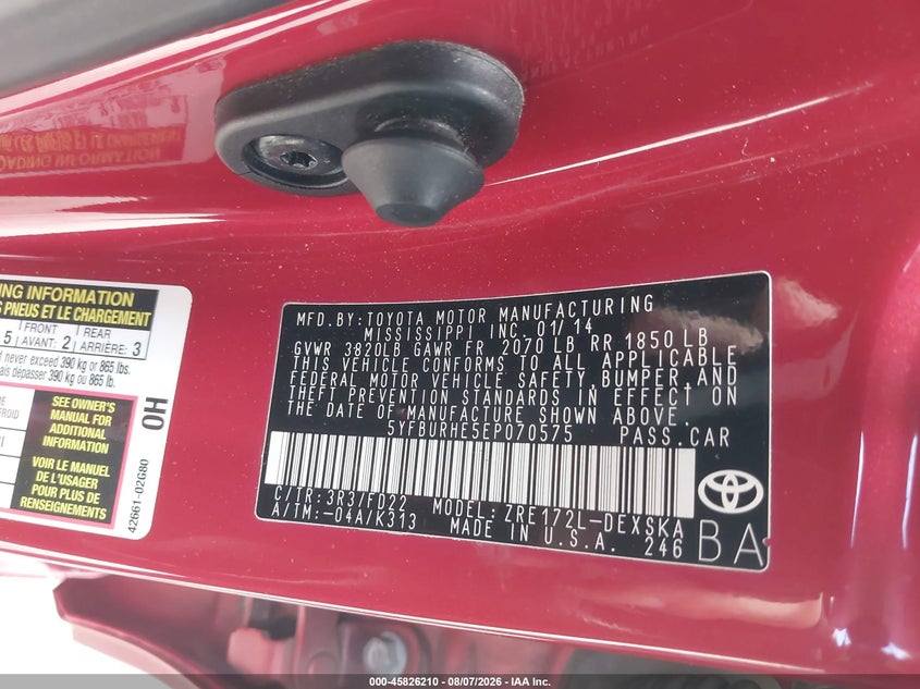2014 TOYOTA COROLLA SEDAN 1.8L I-4 DOHC, VVT, 132HP