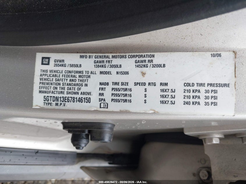 HUMMER H3 SUV 2007 VIN 5GTDN13E678146150