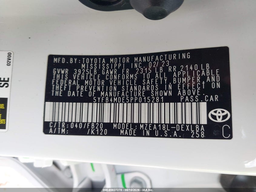2023 TOYOTA COROLLA SEDAN 2.0L I-4 DI, DOHC, VVT, REGULAR , 169HP