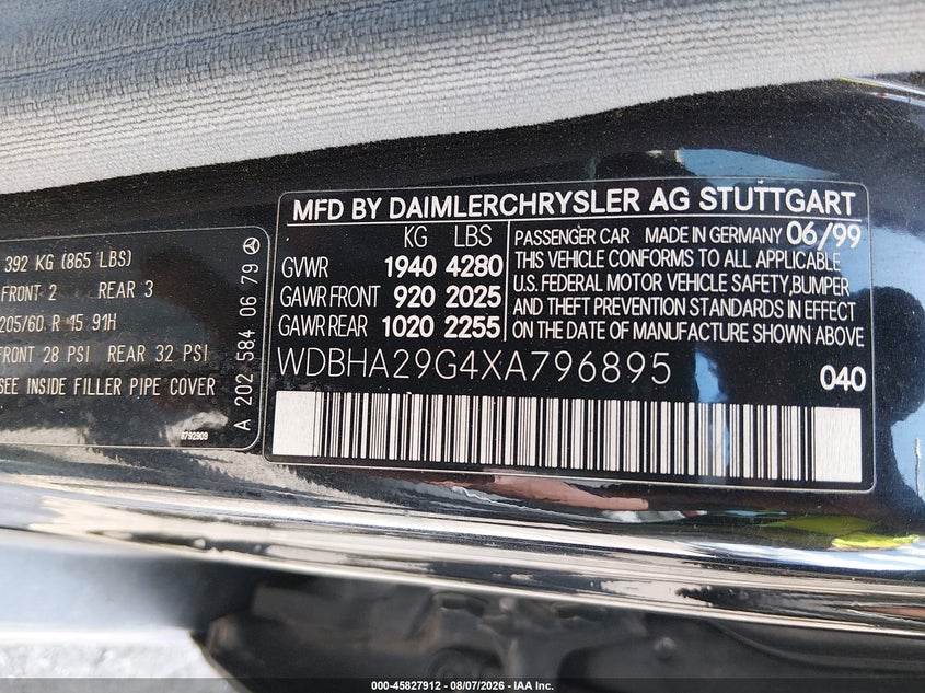 MERCEDES-BENZ C 280 1999 VIN WDBHA29G4XA796895