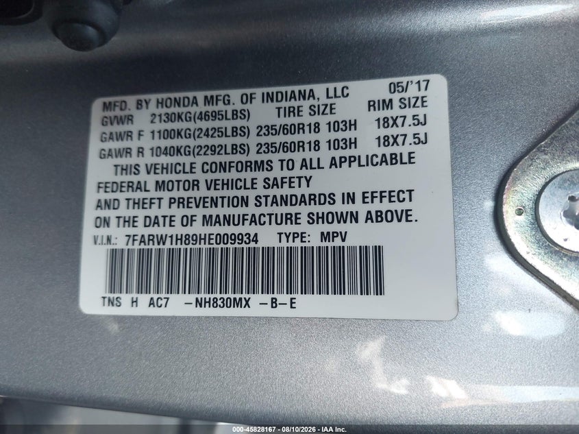 2017 HONDA CR-V SPORT UTILITY VEHICLE 1.5L I-4 DI, DOHC, VVT, TURBO, 190HP
