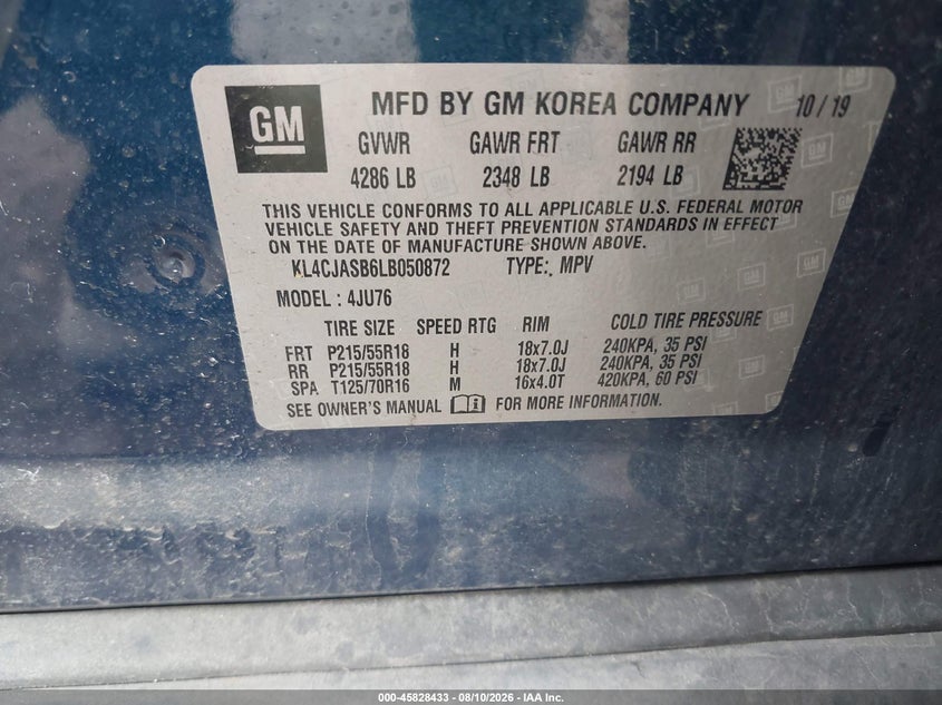 BUICK ENCORE 2020 VIN KL4CJASB6LB050872