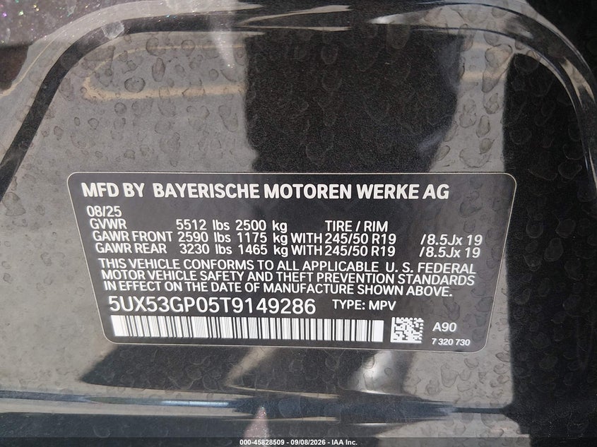 BMW X3 2026 VIN 5UX53GP05T9149286