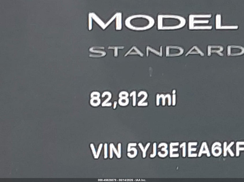 TESLA MODEL 3 2019 VIN 5YJ3E1EA6KF307084