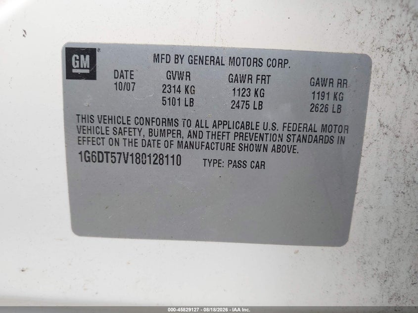 CADILLAC CTS 2008 VIN 1G6DT57V180128110