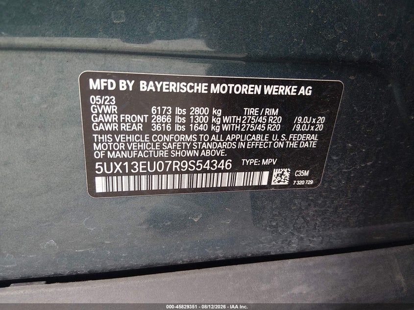 BMW X5 2024 VIN 5UX13EU07R9S54346