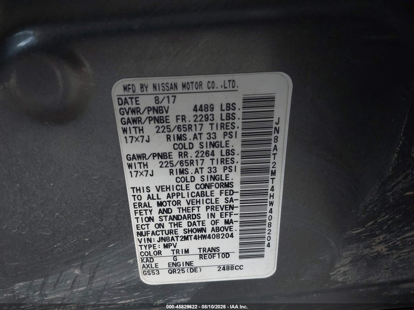 2017 NISSAN ROGUE SPORT UTILITY VEHICLE 2.5L I-4 DOHC, VVT, 170HP