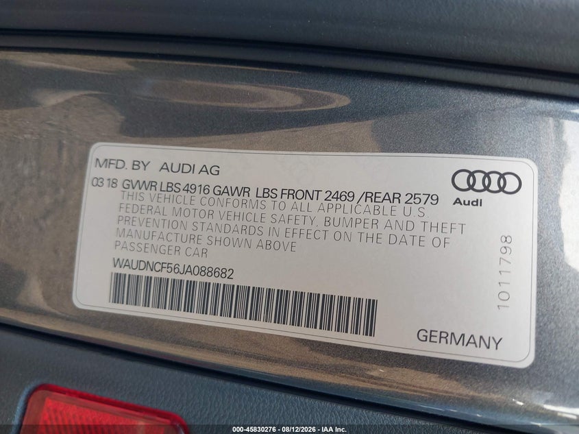 AUDI A5 2018 VIN WAUDNCF56JA088682