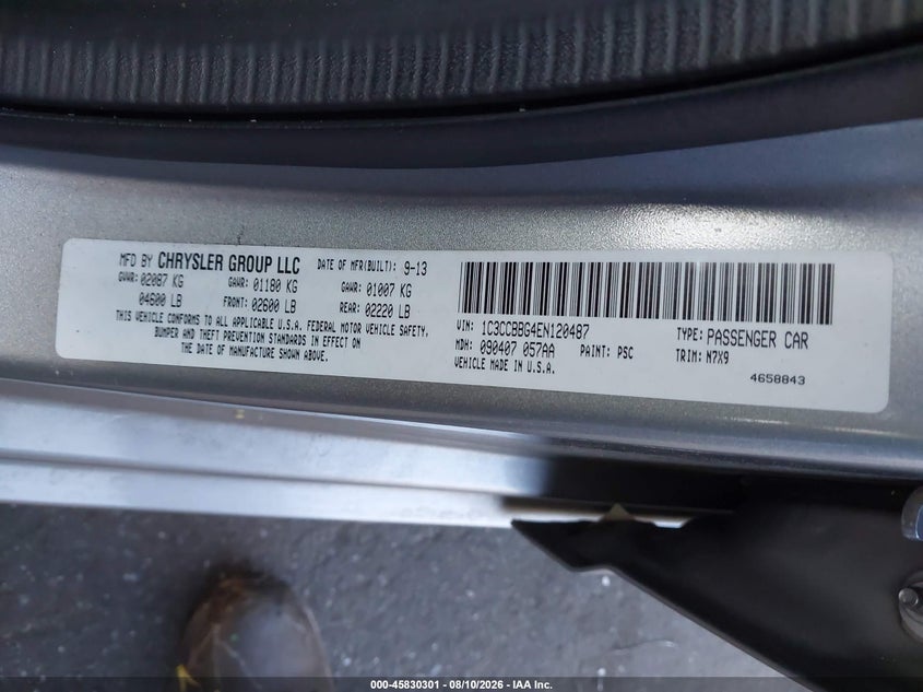 CHRYSLER 200 2014 VIN 1C3CCBBG4EN120487
