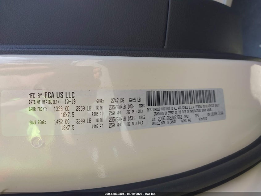CHRYSLER PACIFICA 2020 VIN 2C4RC1BG5LR122863