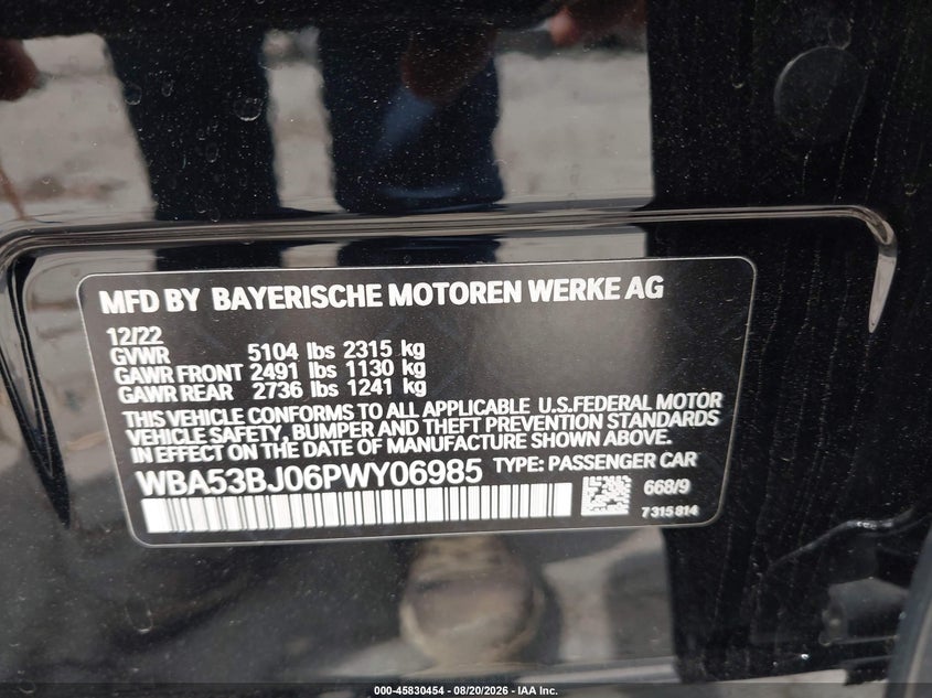 BMW 540 2023 VIN WBA53BJ06PWY06985
