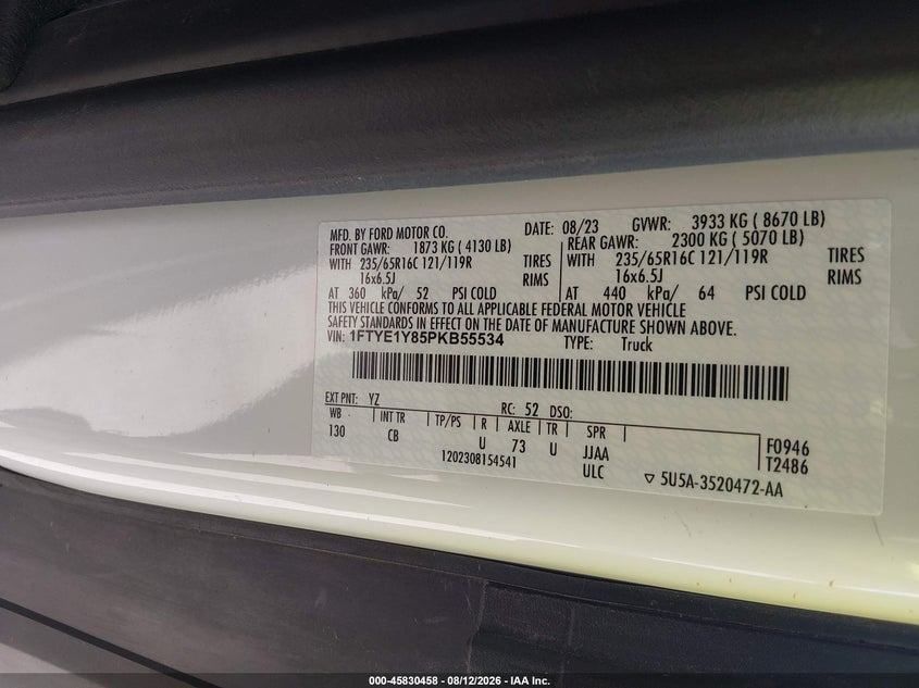 FORD TRANSIT-150 2023 VIN 1FTYE1Y85PKB55534