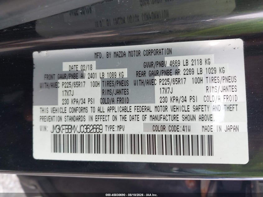 2018 MAZDA CX-5 SPORT UTILITY VEHICLE 2.5L I-4 DI, DOHC, VVT, 187HP