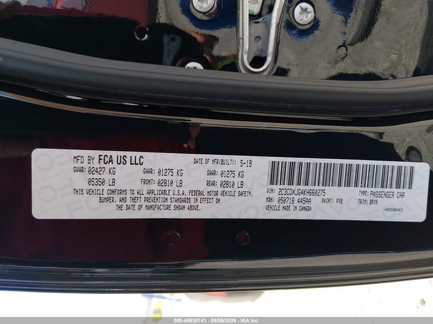 2019 DODGE CHARGER SEDAN 3.6L V-6 DOHC, VVT, 300HP