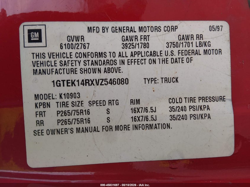 1997 GMC SIERRA TRUCK 5.7L V-8 255HP