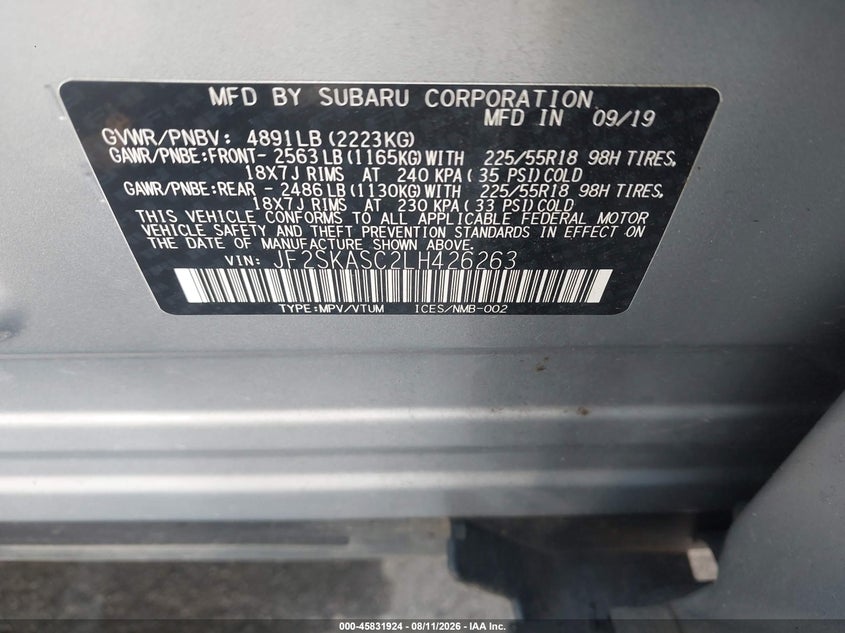 2020 SUBARU FORESTER SPORT UTILITY VEHICLE 2.5L H-4 DI, DOHC, VVT, 182HP
