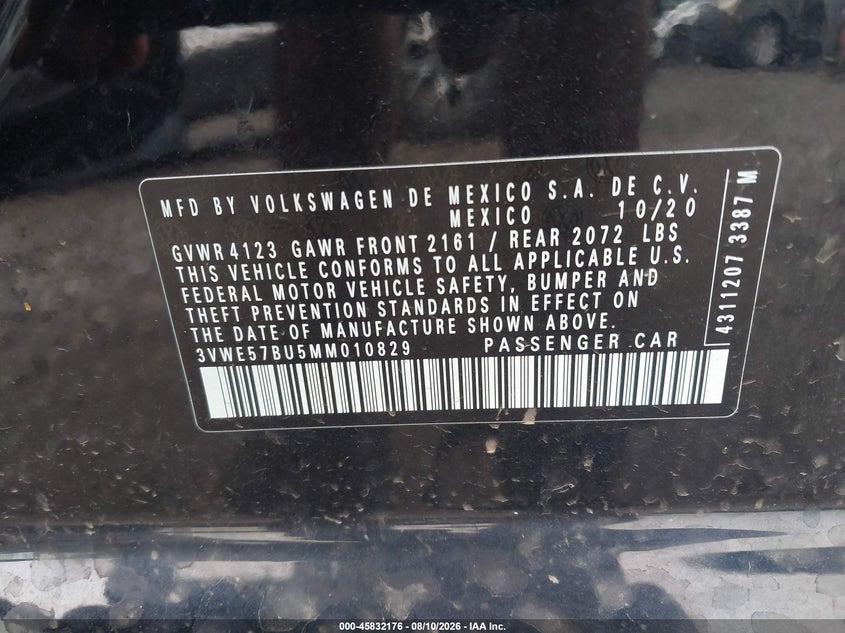 VOLKSWAGEN JETTA 2021 VIN 3VWE57BU5MM010829
