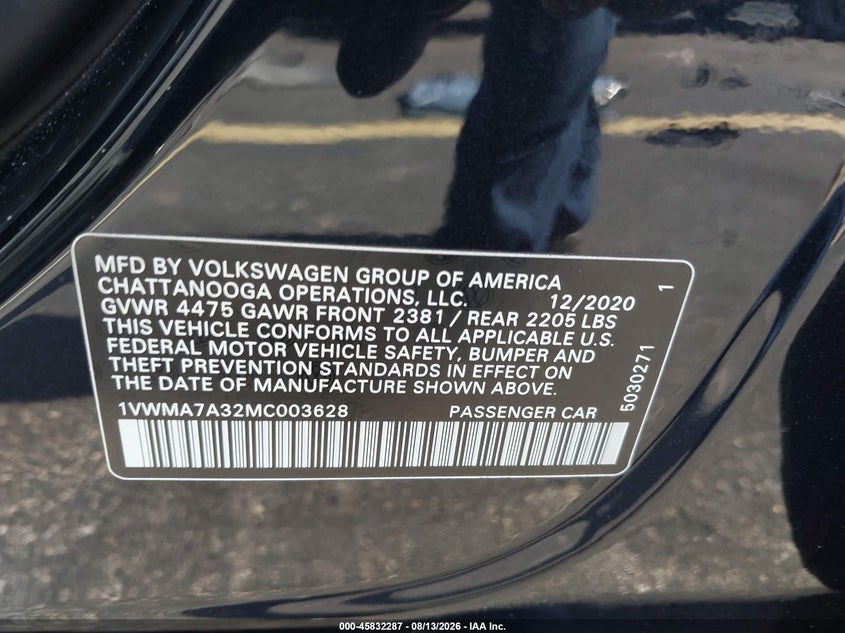 VOLKSWAGEN PASSAT 2021 VIN 1VWMA7A32MC003628