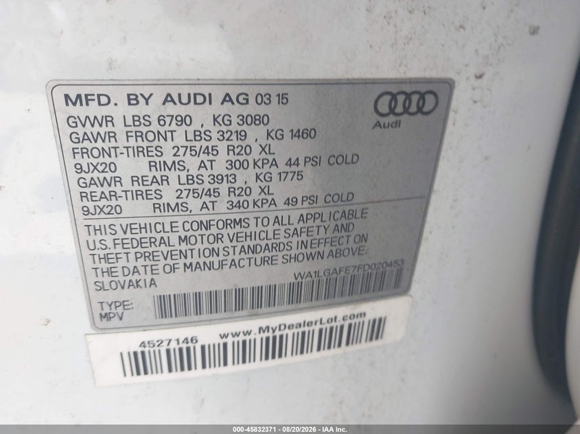 2015 AUDI Q7 SPORT UTILITY VEHICLE 3.0L V-6 DI, DOHC, VVT, SUPERCHARGER, 280HP