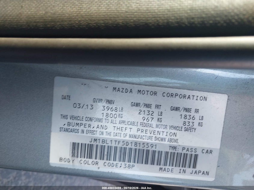 MAZDA MAZDA3 2013 VIN JM1BL1TF5D1815591
