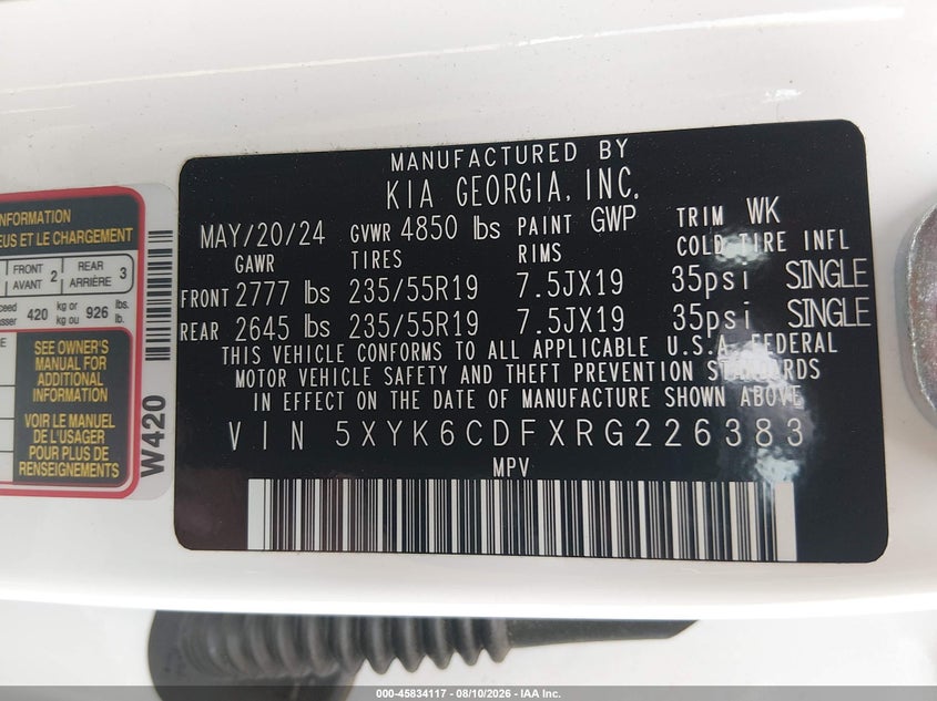 KIA SPORTAGE 2024 VIN 5XYK6CDFXRG226383