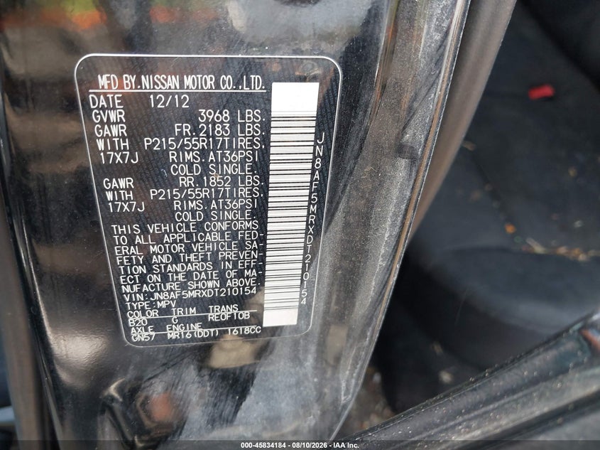 NISSAN JUKE 2013 VIN JN8AF5MRXDT210154