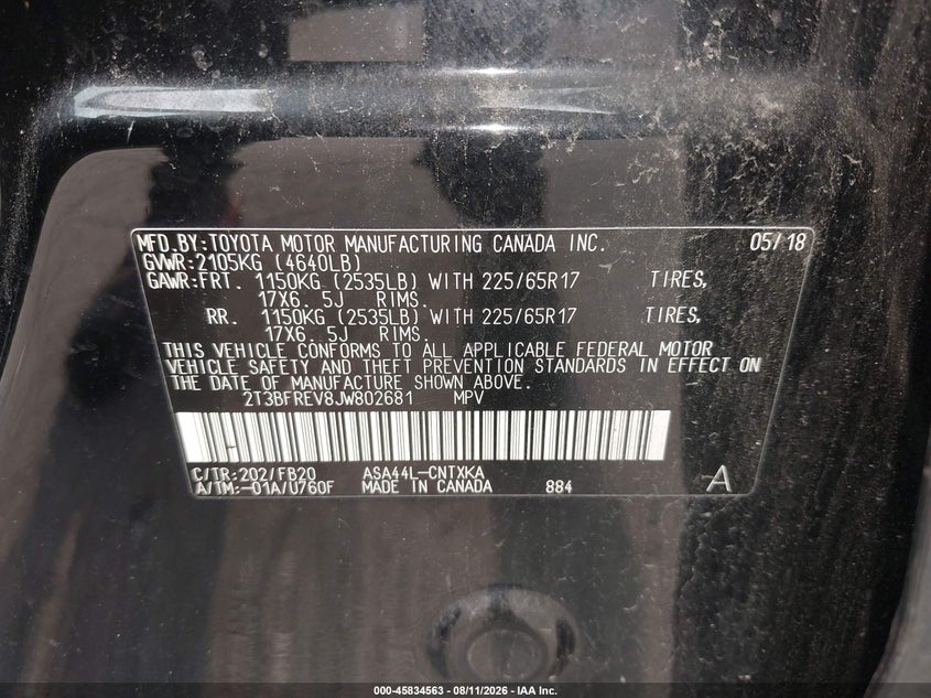 2018 TOYOTA RAV 4 SPORT UTILITY VEHICLE 2.5L I-4 DOHC, VVT, 176HP