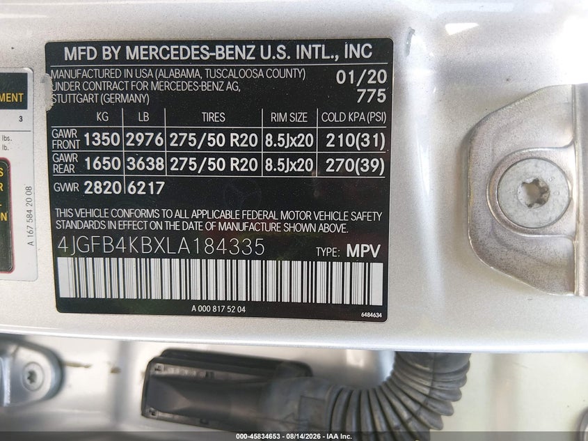 MERCEDES-BENZ GLE 350 2020 VIN 4JGFB4KBXLA184335