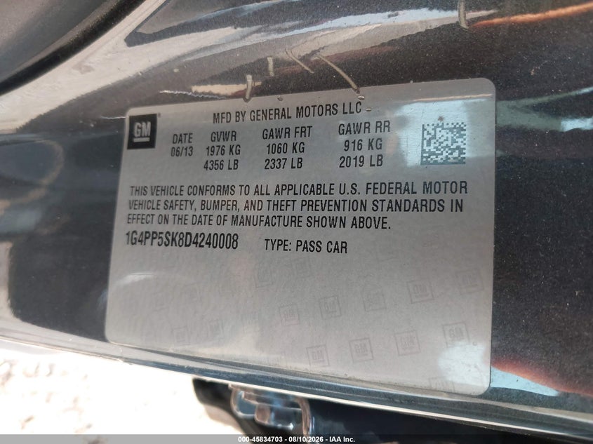 BUICK VERANO 2013 VIN 1G4PP5SK8D4240008