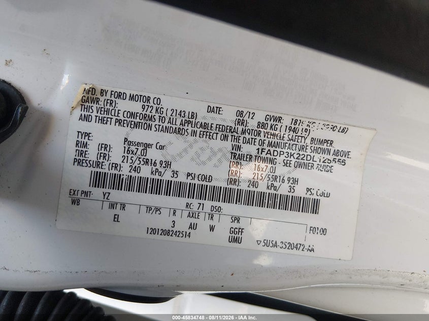 2013 FORD FOCUS HATCHBACK 2.0L I-4 DI, DOHC, VVT, 160HP