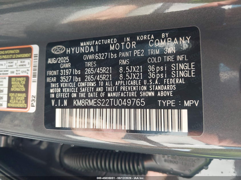 2026 Hyundai Palisade(VIN: KM8RMES22TU049765