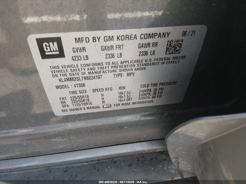 BUICK ENCORE GX 2022 VIN KL4MMDSL7NB034107