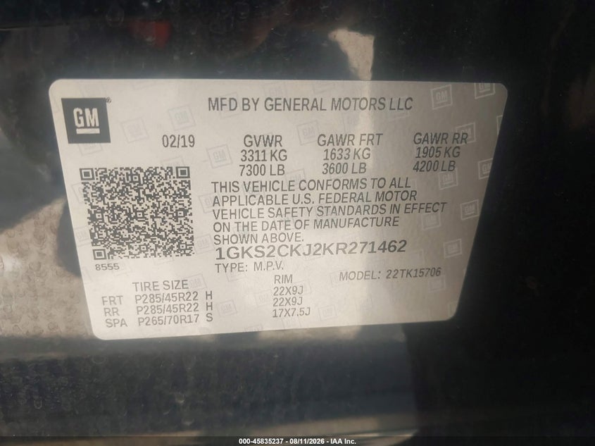 2019 GMC YUKON SPORT UTILITY VEHICLE 6.2L V-8 DI, VVT, 420HP