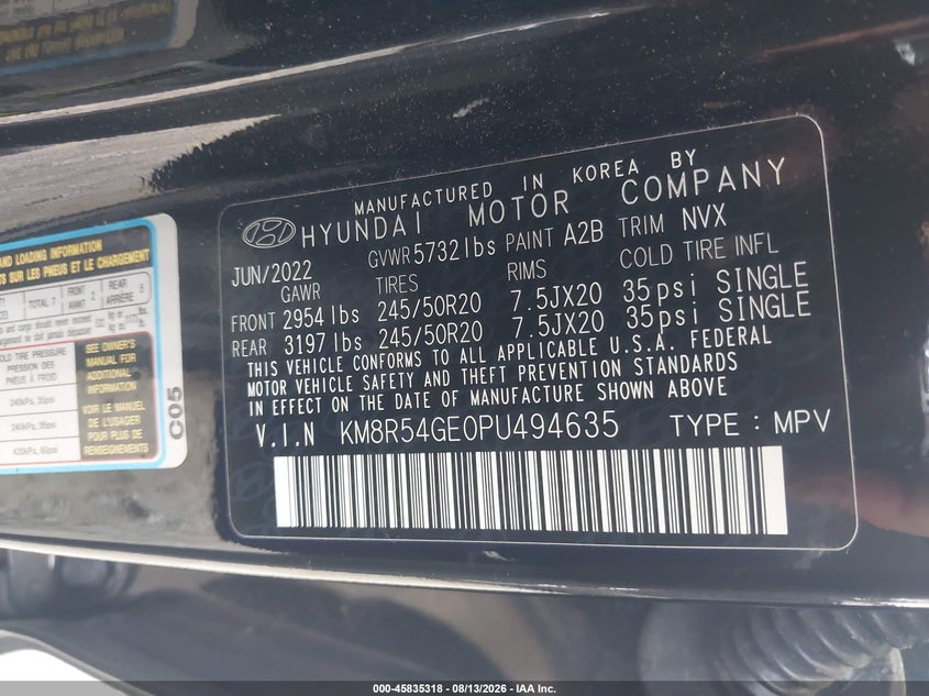 HYUNDAI PALISADE 2023 VIN KM8R54GE0PU494635