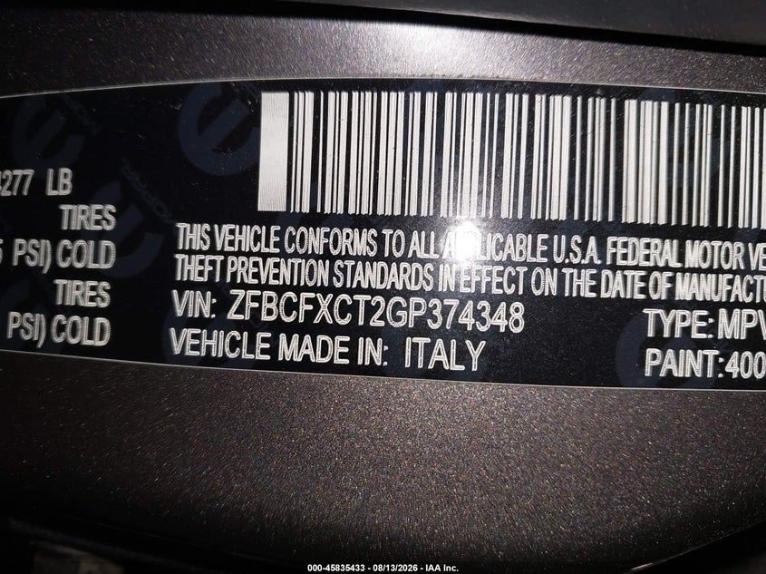 FIAT 500X 2016 VIN ZFBCFXCT2GP374348