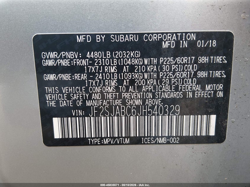 2018 SUBARU FORESTER SPORT UTILITY VEHICLE 2.5L H-4 DOHC, VVT, 170HP