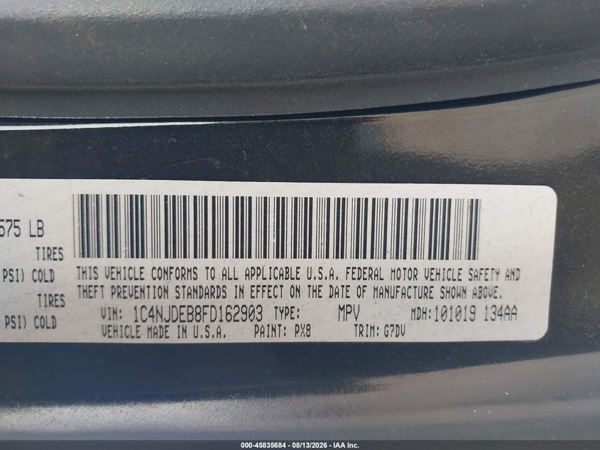 JEEP COMPASS 2015 VIN 1C4NJDEB8FD162903