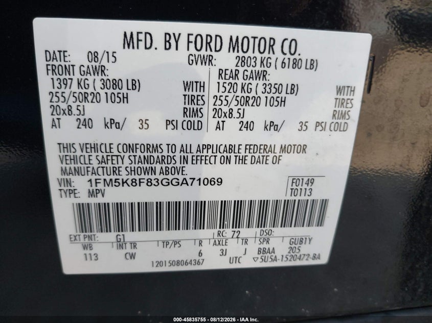 2016 FORD EXPLORER SPORT UTILITY VEHICLE 3.5L V-6 DOHC, VVT, 290HP