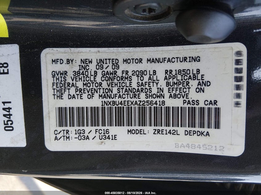2010 TOYOTA COROLLA SEDAN 1.8L I-4 DOHC, VVT, 132HP
