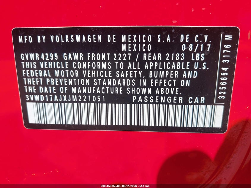 VOLKSWAGEN JETTA 2018 VIN 3VWD17AJXJM221051